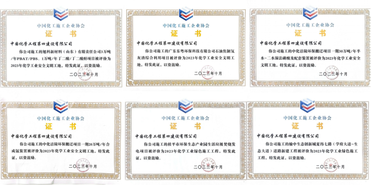 公司多個(gè)項(xiàng)目獲評(píng)全國化學(xué)工業(yè)安全文明工地或綠色施工工程